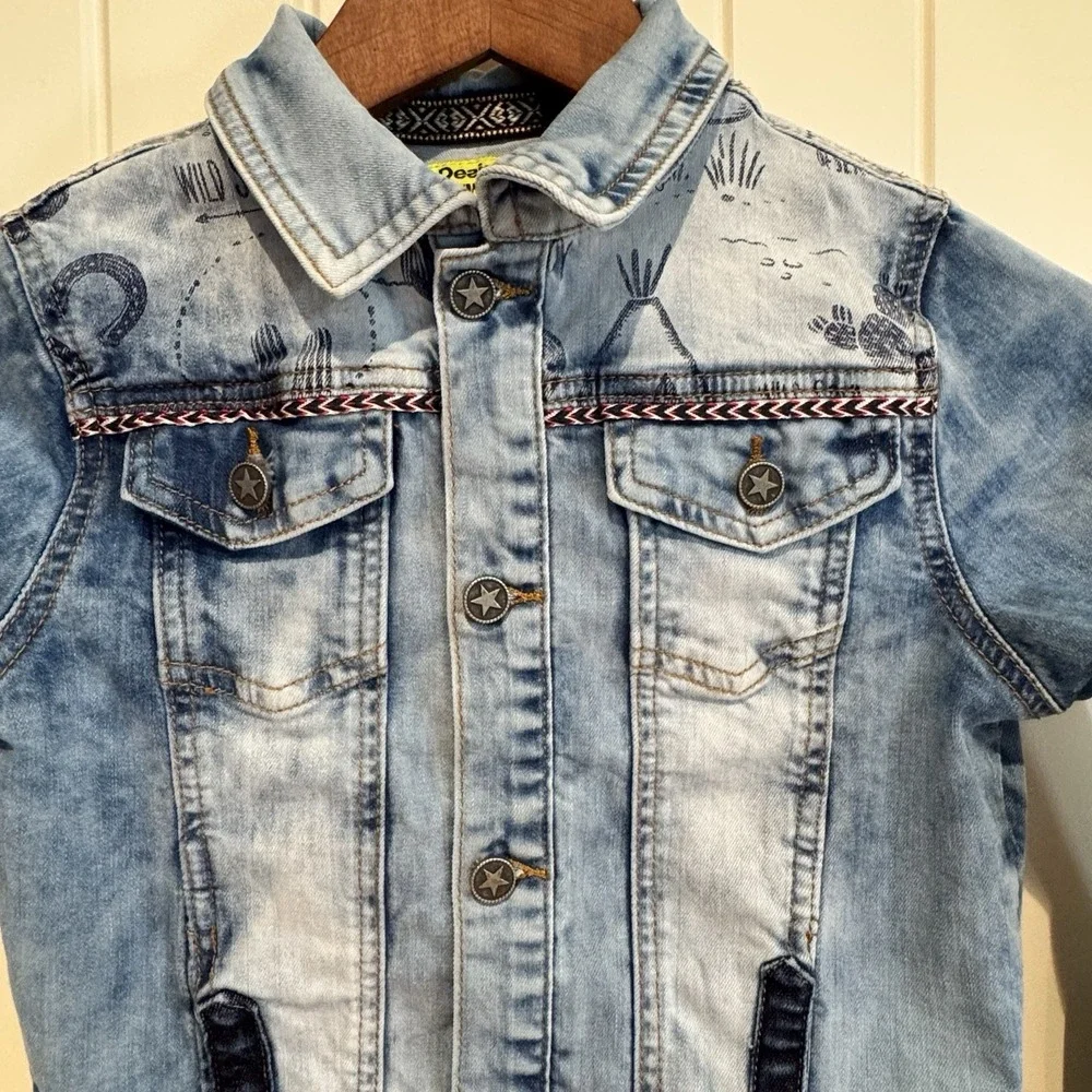 Desigual Girls 7/8 Western‎ Denim Jacket Bull Skull Embroidered Rodeo